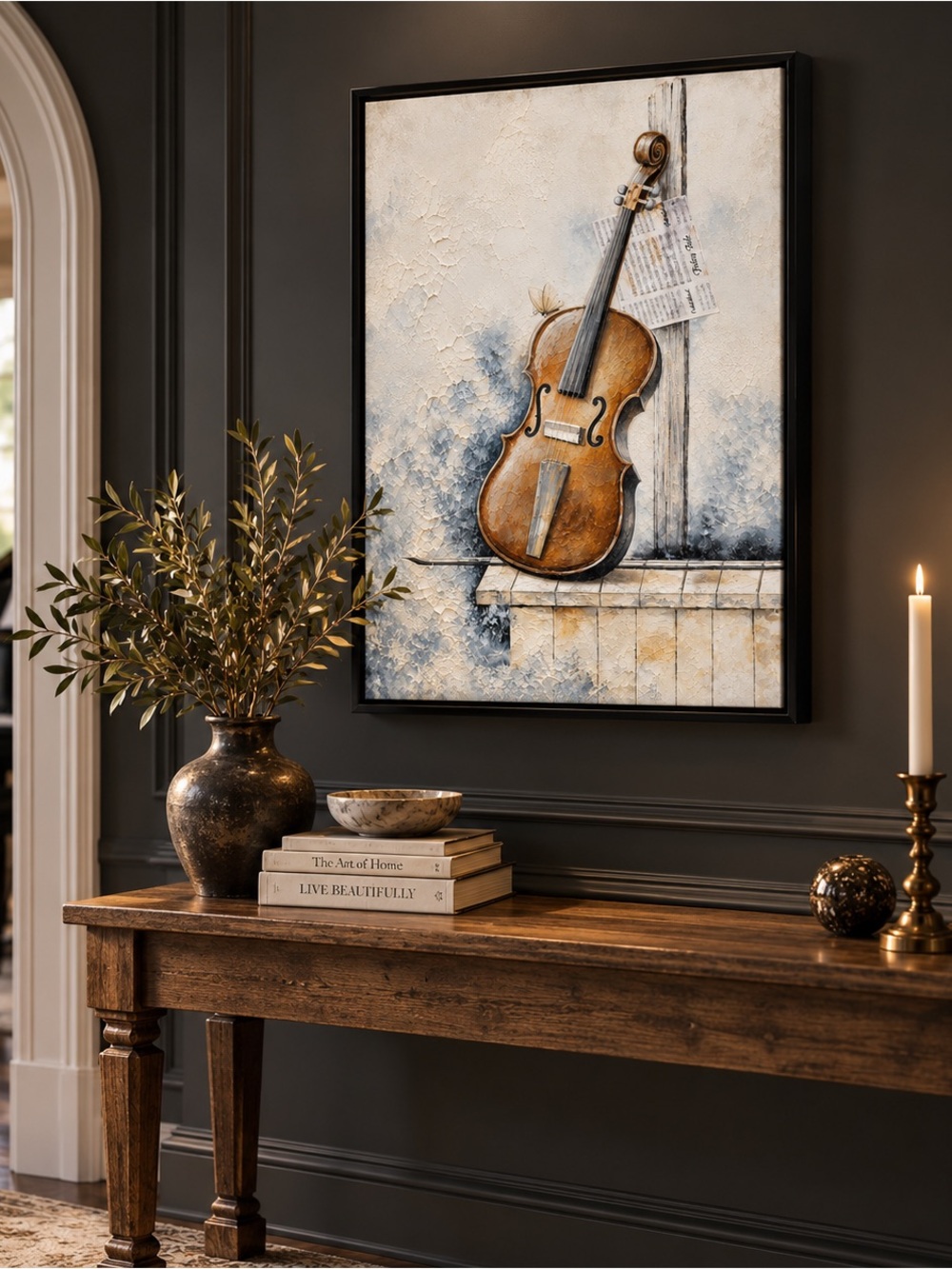 🎻 NEW Hand-Painted Textured Violin Wall Art – 24” × 18”